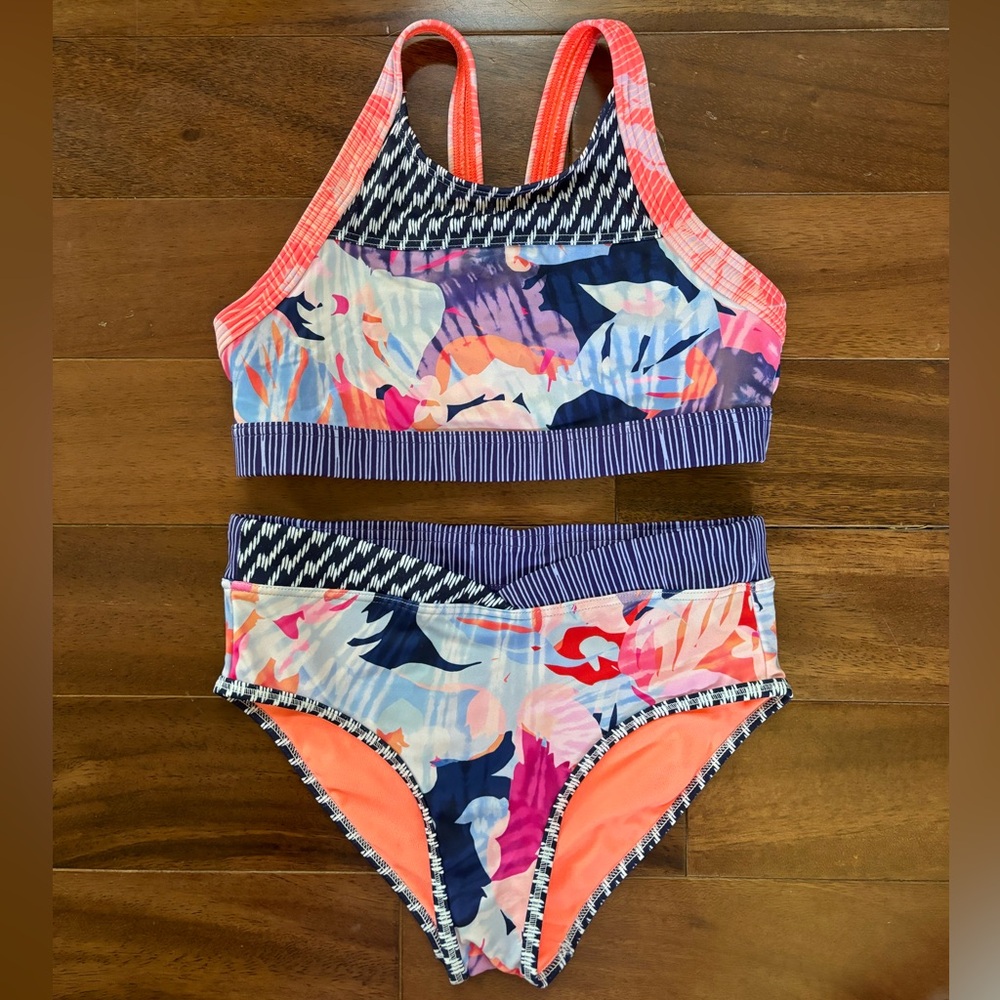 Athleta Girl Bikini Sz M 8-10, Coral and Navy